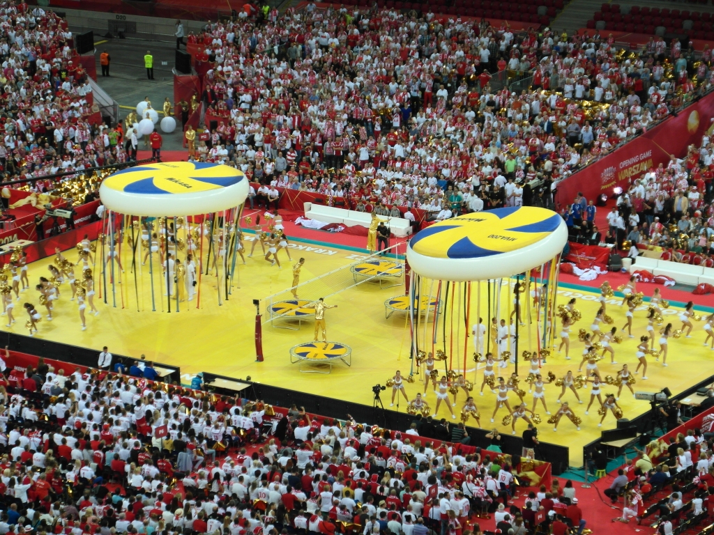 Trybuny Stadionu Narodowego podczas ceremonii otwarcia mistrzostw świata w piłce siatkowej 2014