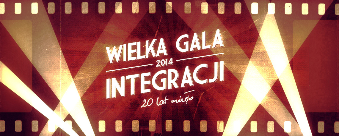 Oprawa graficzna Wielkiej Gali Integracji 2014 pod postacią taśmy filmowej i reflektorów