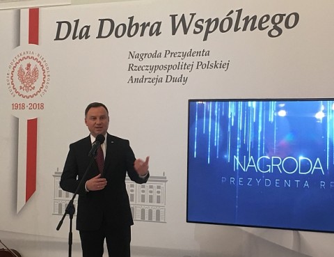 Prezydent Andrzej Duda przemawia podczas gali konkursu Dla Dobra Wspólnego